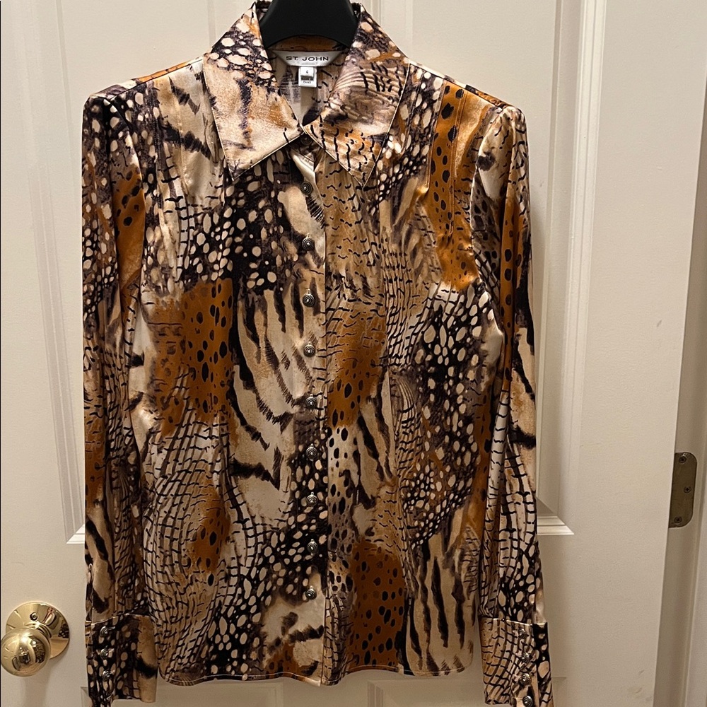 St. John Animal Print Blouse - Brown and Black